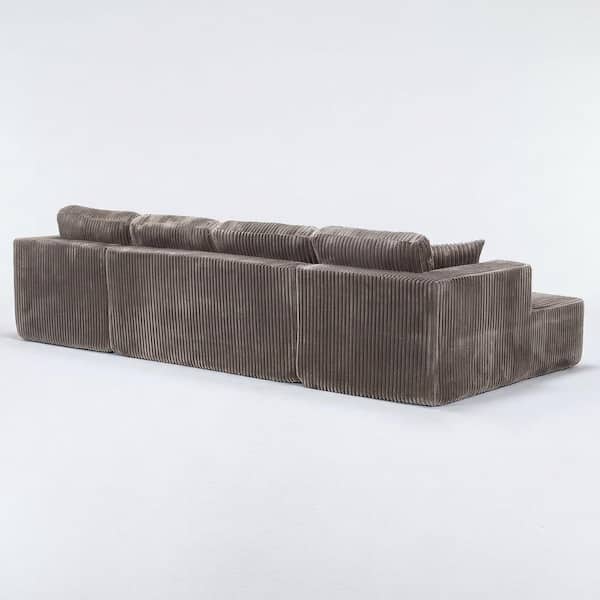 130 in. Rolled Arms 4-piece Corduroy U Shape Modular Sectional Sofa with Ottoman in Khaki durable construction