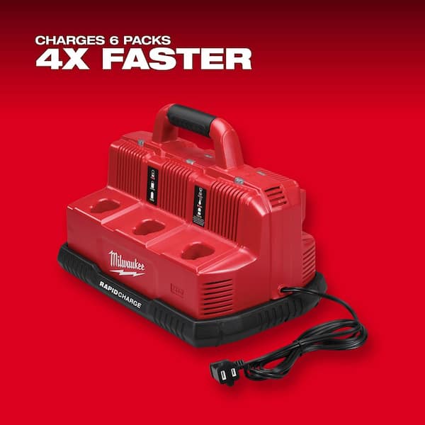 Milwaukee - M12 and M18 12-Volt/18-Volt Lithium-Ion Multi-Voltage 6-Port Sequential Rapid Battery Charger (3 M12 and 3 M18 Ports)