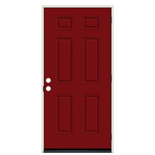 JELD-WEN 36 in. x 80 in. 6-Panel Cranberry Red Painted Steel