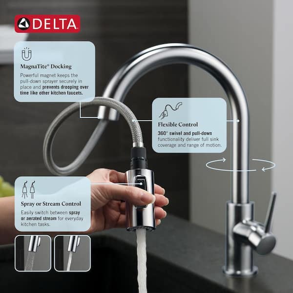 浄水器・整水器 DELTA kitchen faucet Delta Trinsic Single-Handle Pull-Down Sprayer Kitchen Faucet with