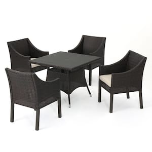 Franco Multi-Brown 5-Piece Faux Rattan Outdoor Dining Set with Beige Cushions