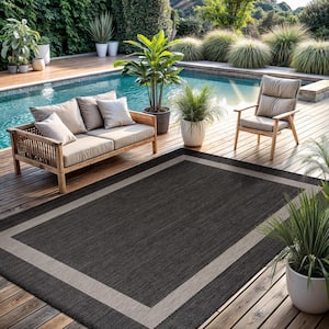 Dark Grey/Light Grey 5 ft. x 7 ft. Bordered Indoor/Outdoor Area Rug