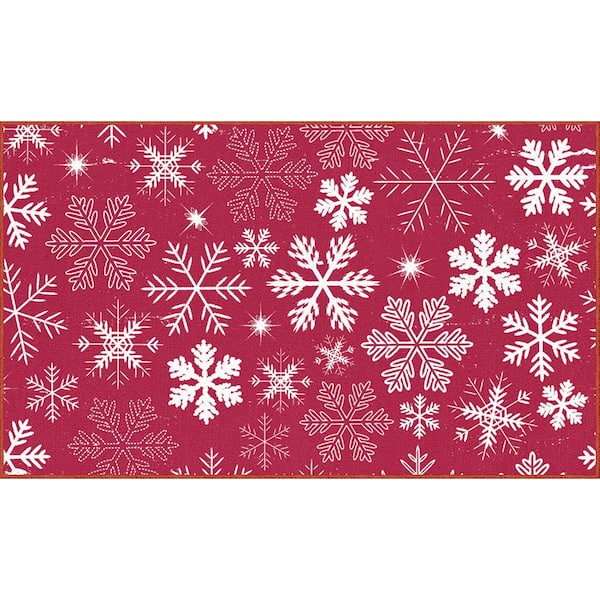 Mohawk Home Snowflakes Red 2 ft. x 3 ft. 4 in. Machine Washable Holiday ...