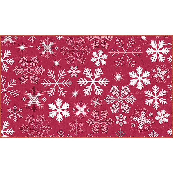 Mohawk Home Snowflakes Red 2 ft. 6 in. x 4 ft. 2 in. Holiday Area Rug