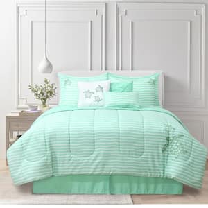 Beach Vibe Embroidered Microfiber Mint 7-Piece Comforter Set Queen