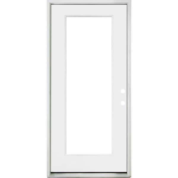 Steves & Sons 32 in. x 80 in. Legacy Full Lite Clear Glass Left Hand Inswing White Primed Fiberglass Prehung Front Door