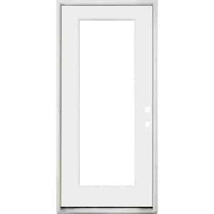 36 in. x 80 in. Legacy Series Full Lite Clear Glass Left Hand Inswing White Primed Fiberglass Prehung Front Door
