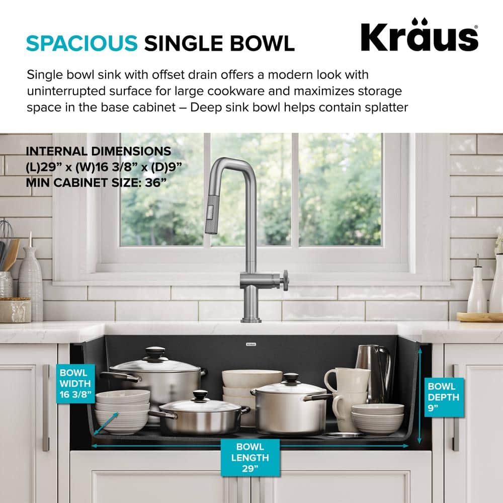 32-Inch Black Granite Undermount Single Bowl Kitchen Sink