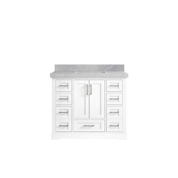 Willow Collections Boston 42 in. W x 22 in. D x 36 in. H Single Sink Bath Vanity in White with 2 in. Pearl Gray Top