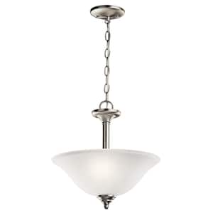 Wynberg 15.25 in. 2-Light Brushed Nickel Transitional Shaded Kitchen Convertible Pendant Hanging Light to Semi-Flush