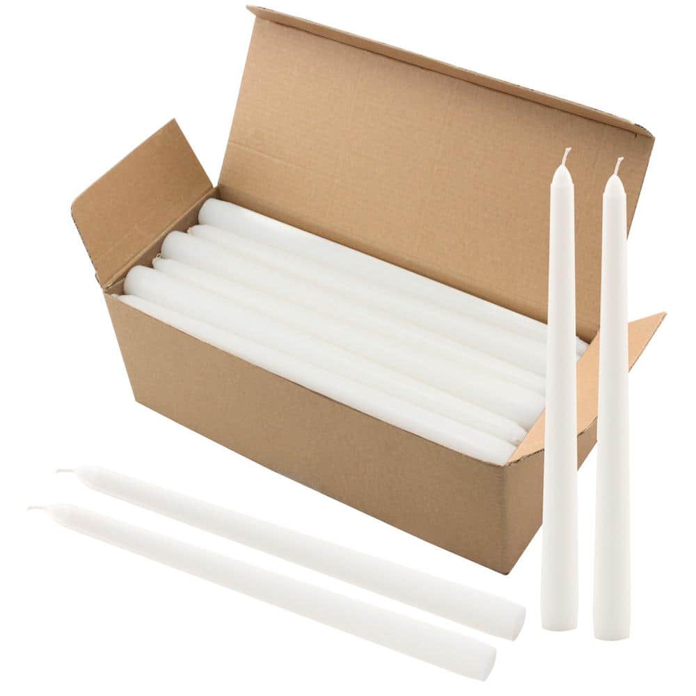 Elegant White Paraffin Wax 10" Dripless Taper Candles, 30-Pack
