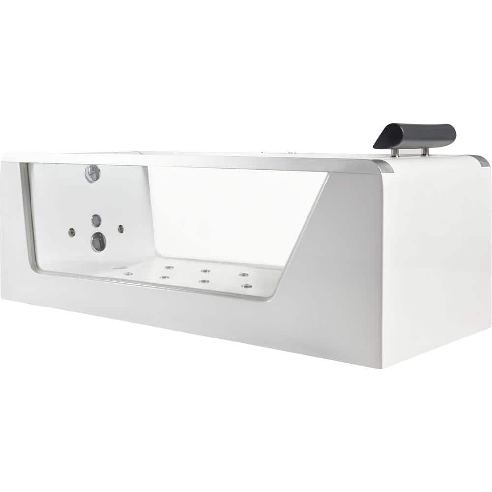 70.88'' White and Clear Acrylic Freestanding Whirlpool Bathtub