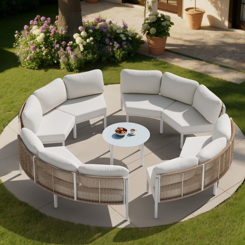 9-Piece Outdoor Aluminum Patio Conversation Set with Beige Cushions and Tempered Glass Side Table price history on PriceWatchPro
