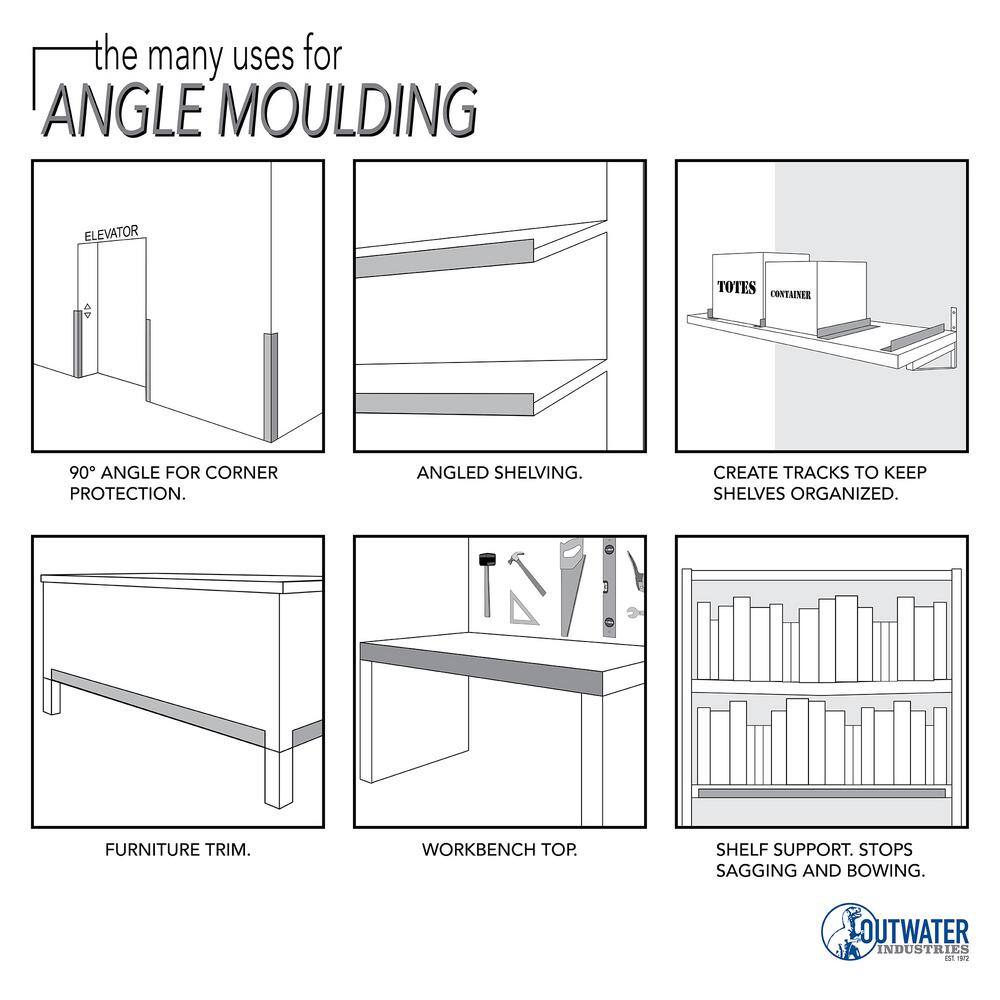 Black Styrene Plastic 72'' Angle Moulding Pack of 18