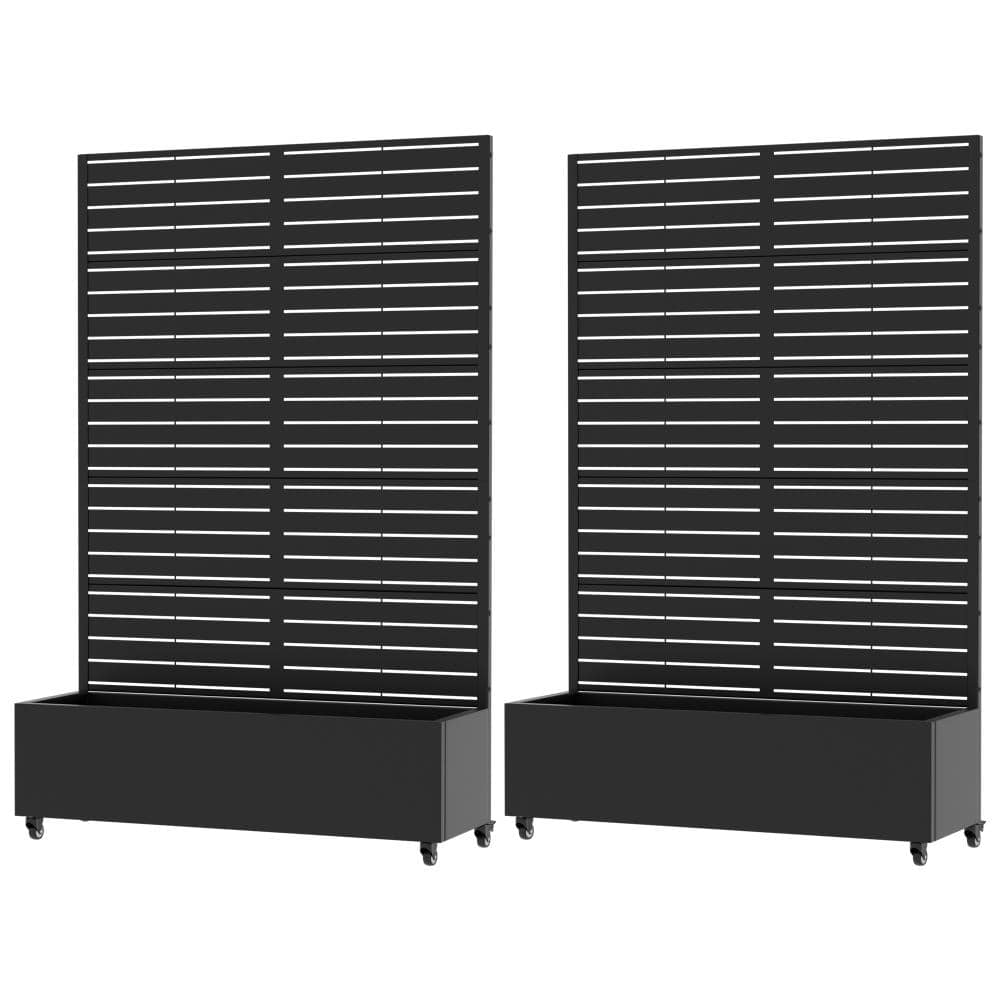 72 in. H x 47 in. W Black Outdoor Galvanized Steel Privacy Screen Planter Box Trellis with Detachable Wheels (2-Pack) price history on PriceWatchPro