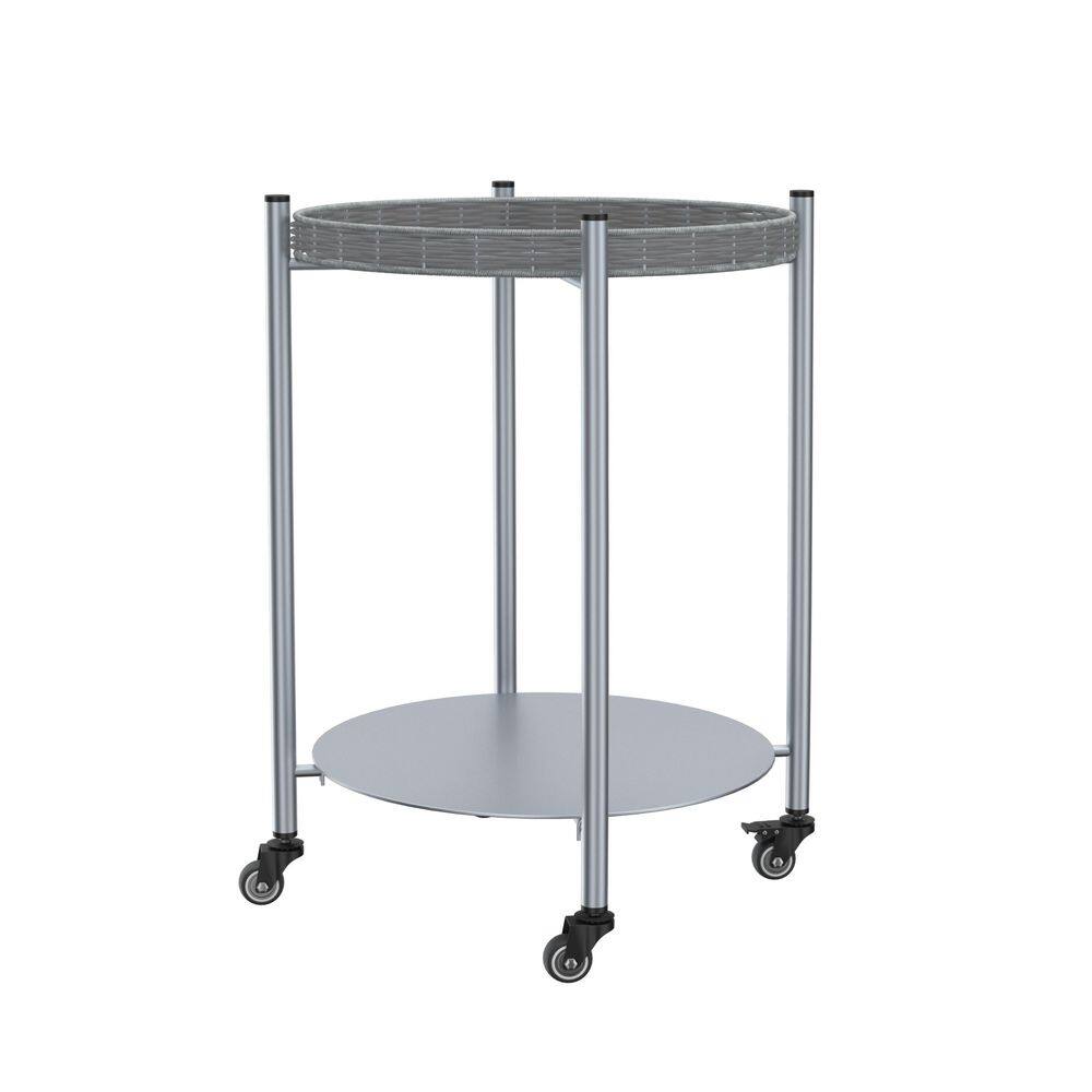 2-Tier Metal Movable Round Side Coffee Table in Silver with Wheels, Bedside Nightstand price history on PriceWatchPro