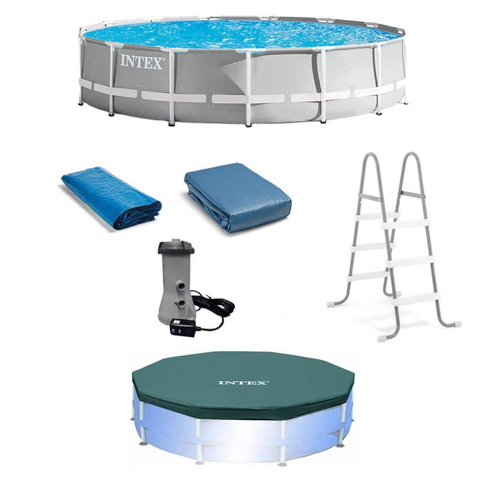 Intex Prism Frame 15 ft. Round 42 in. Deep Above Ground Pool Set ...