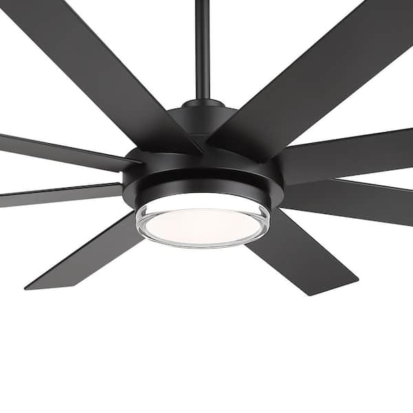 Vincent 60 in. Covered Outdoor Windmill Black Ceiling Fan with LED Light, Black/Brown Blade, Downrod and Remote Included