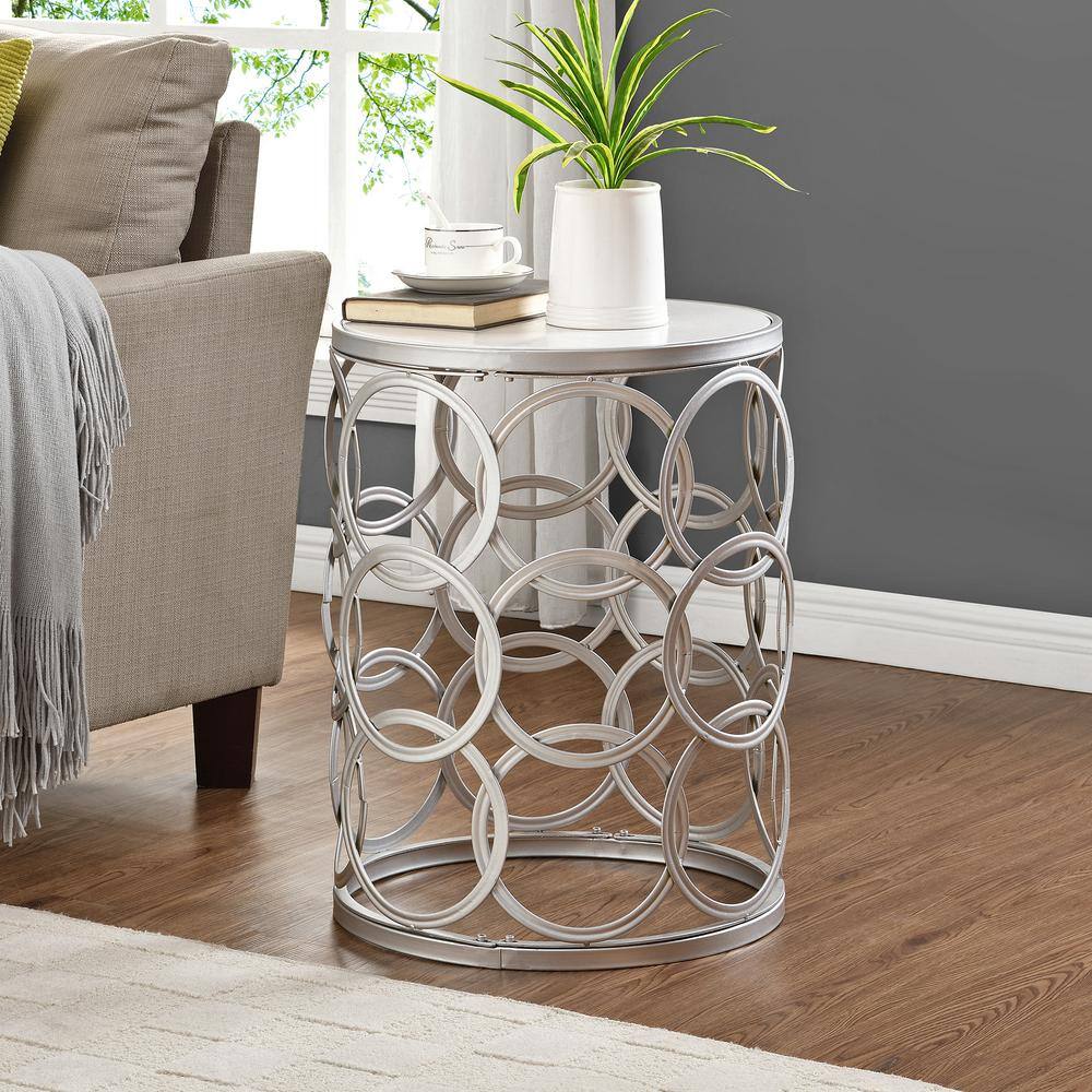 Silver Metal Interlocking Circles Round Accent Table