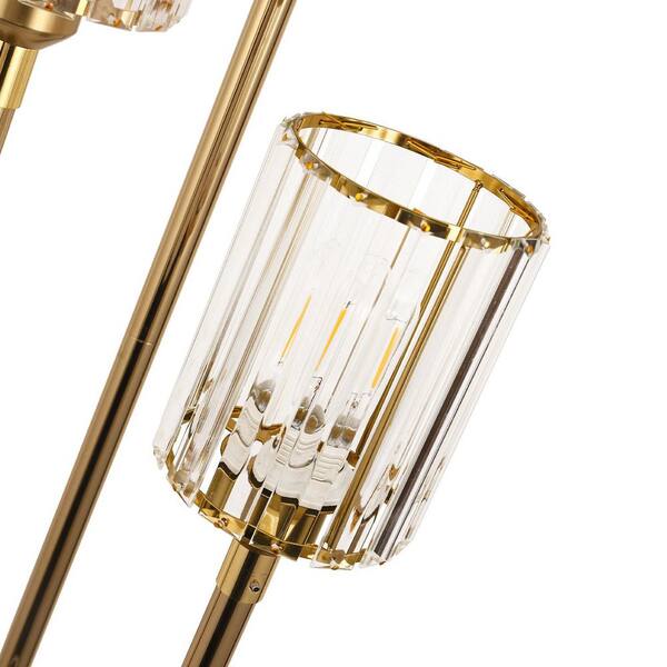 YANSUN 66 in. 3-Light Gold Tree Cylinder Floor Lamp Mid Century