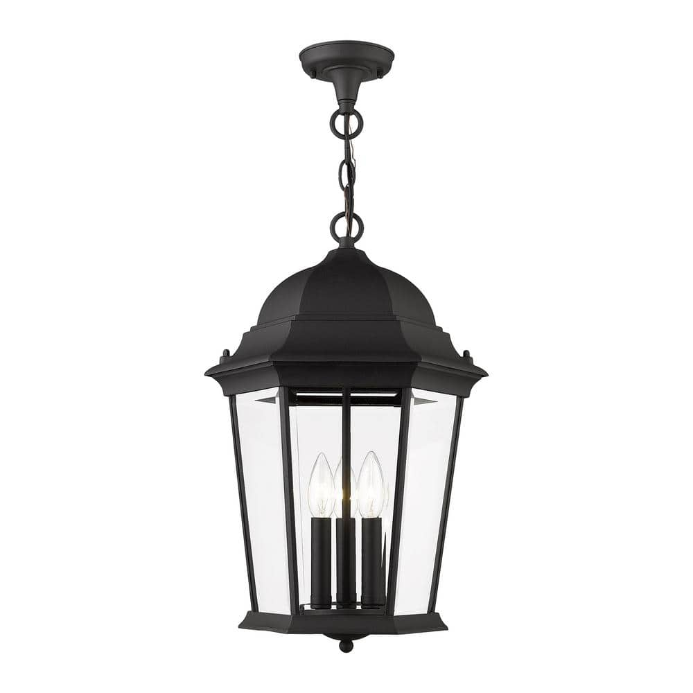 Livex Lighting Hamilton 20 in. 3-Light Textured Black Outdoor Pendant ...