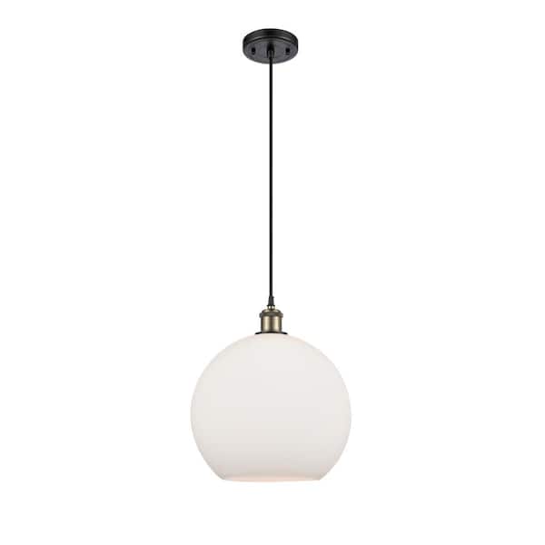 Innovations Athens 60-Watt 1 Light Black Antique Brass Shaded Mini Pendant Light with Frosted glass Frosted Glass Shade