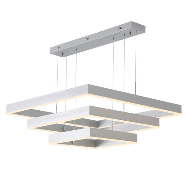 UMEILUCE 3-Lights Square Rings Dimmable Integrated LED Silver Chandeliers for Living Room Office, 31.4 in.