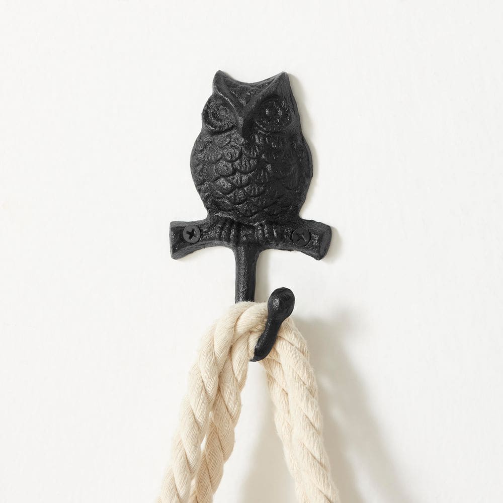 4 Piece Black Cast Iron Owl on Branch Decorative Wall Sculpture Figure Utility Hook Set price history on PriceWatchPro