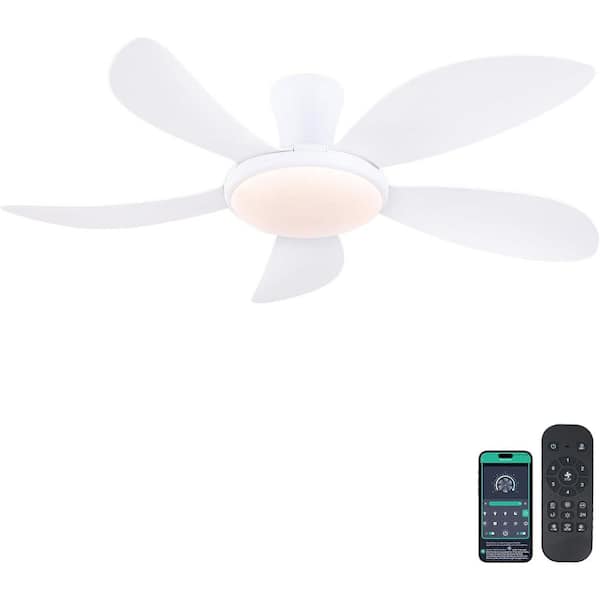 48 in. Indoor/Outdoor Modern White Ceiling Fan with Dimmable 3 Color LED Light and Remote/APP Control