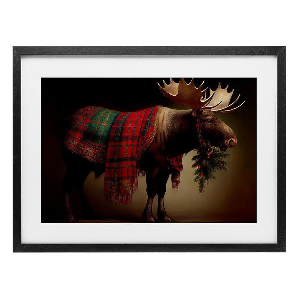 Festive Moose with Plaid by Sasha 1-Piece Black Framed Graphic Animal Art Print 17 in. x 23 in. price history on PriceWatchPro