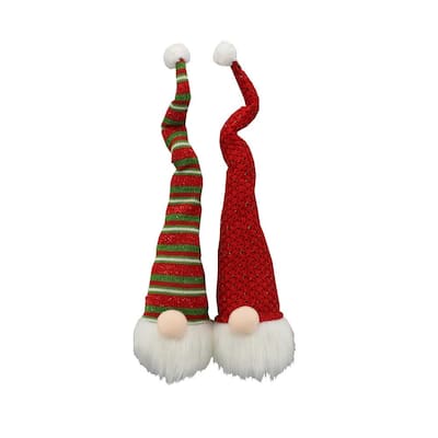 15 in. Gnome Plush Head Ornament with LED Light Home Decor (Set of 2)