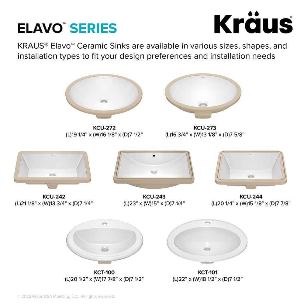 Kraus Elavo 20.25" White Ceramic Undermount Bathroom Sink