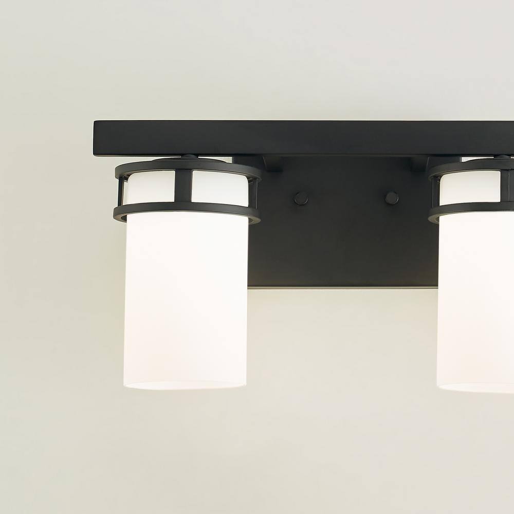 Midnight Black Robie 2-Light Vanity Fixture with Etched White Glass