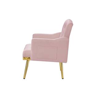 Classic Style Pink Velvet Armchair Set of 1 with Metal Legs