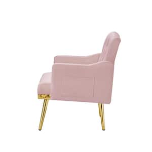 Classic Style Pink Velvet Armchair Set of 1 with Metal Legs