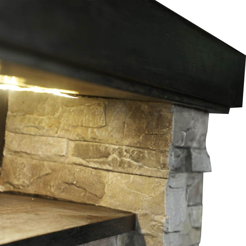 39" Gray Faux Stone Freestanding Electric Fireplace with LED Shelf