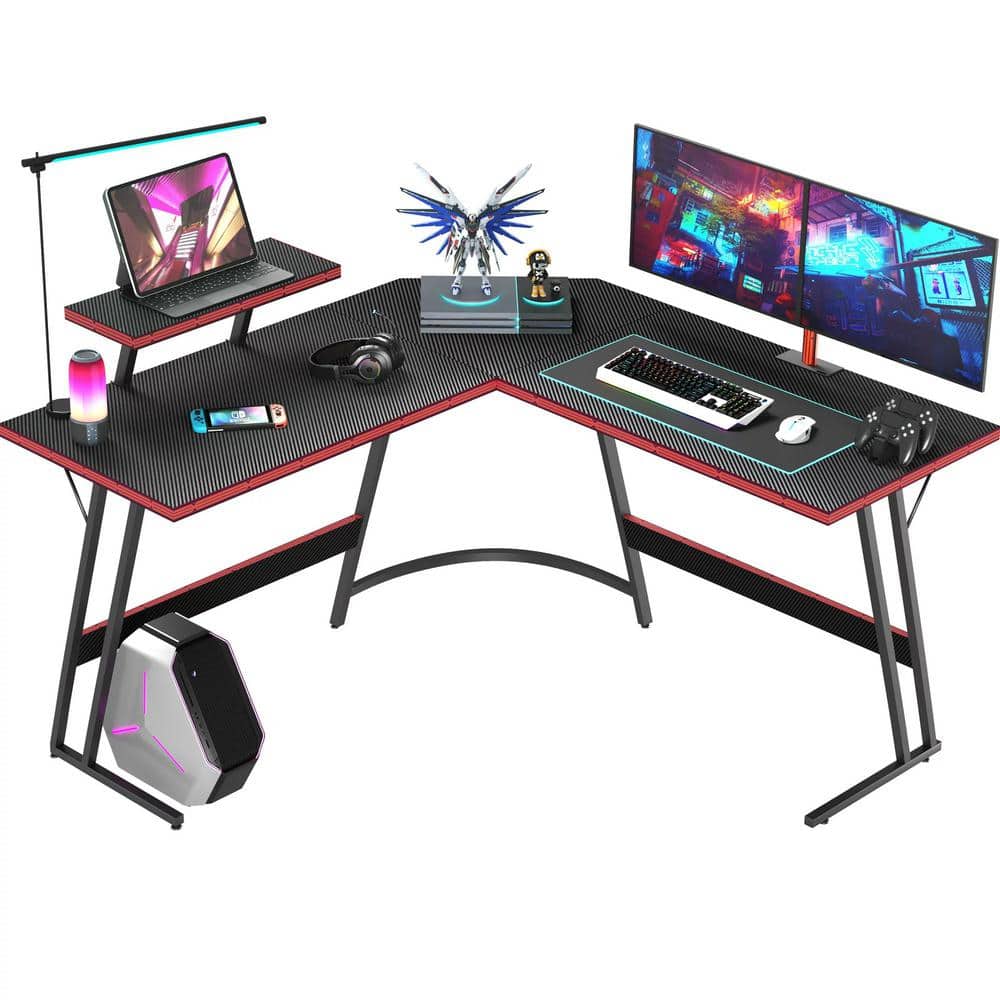Vineego 51 Inch L-Shaped Gaming Desk Computer Corner Desk PC Gaming Desk  Table with Large Monitor Riser Stand,Black - AliExpress