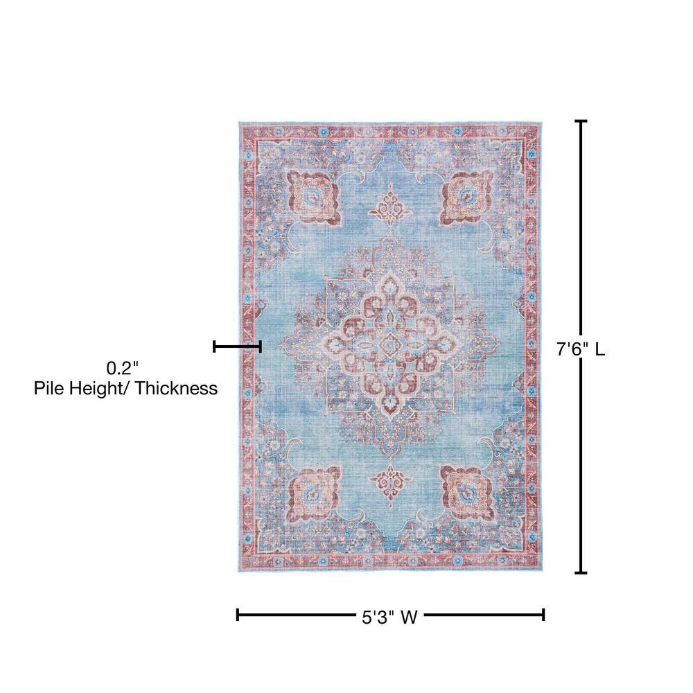 Serapi Transitional Vintage Blue & Brown Area Rug - 5'3" x 7'6"