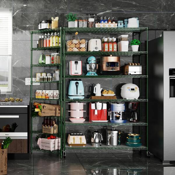 Zeus & Ruta Green 82 in. H 6-Tier Heavy-Duty Metal Pantry Organizer Garage Storage with Swivel Wheels Support 6000 lbs.