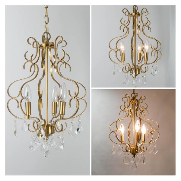 Laluz Emma 3 Light Gold Modern Crystal Chandelier Classic Gorgeous Dining Island Small Candle Pendant Llaqjihl13673am The Home Depot Laluz Emma 3 Light Gold Modern Crystal, Mini Gold Crystal Chandelier