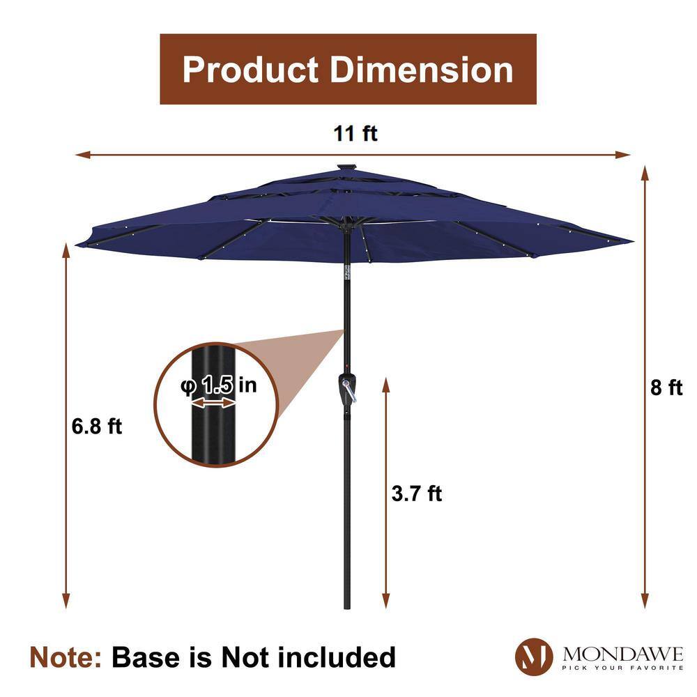Navy Octagon Aluminum Patio Umbrella with LED Lights
