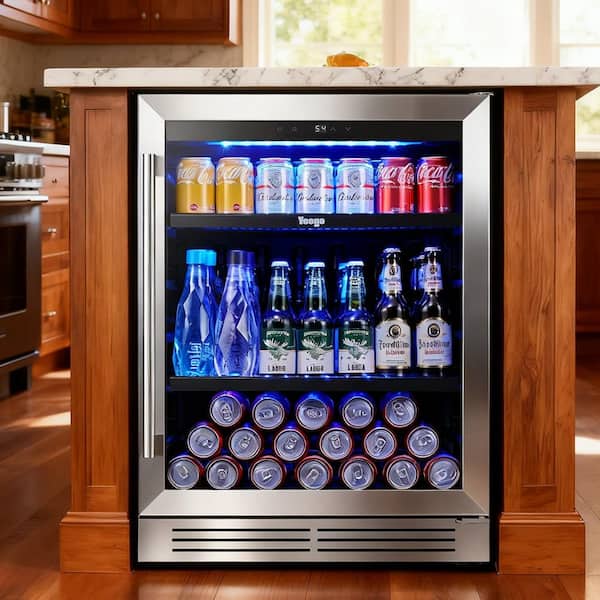 Yeego 24 in. Single Zone 180-Cans Built-In/Freestanding Beverage Refrigerator in Stainless Steel Beer Drink Cooler Fridge