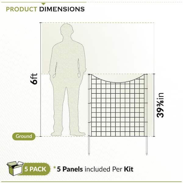 Zippity Outdoor Products 3.25 ft. H x 3 ft. W Zippity Black Metal Garden Fence Panel with Stakes (5-pack)