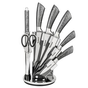 8-Piece Dark Gray Acrylic Handle Stainless Steel Knife Set with Knife Block