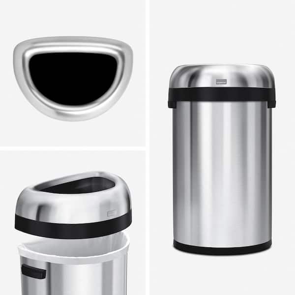 simplehuman 60L Semi-Round Open Top Commercial Trash Can, Brushed