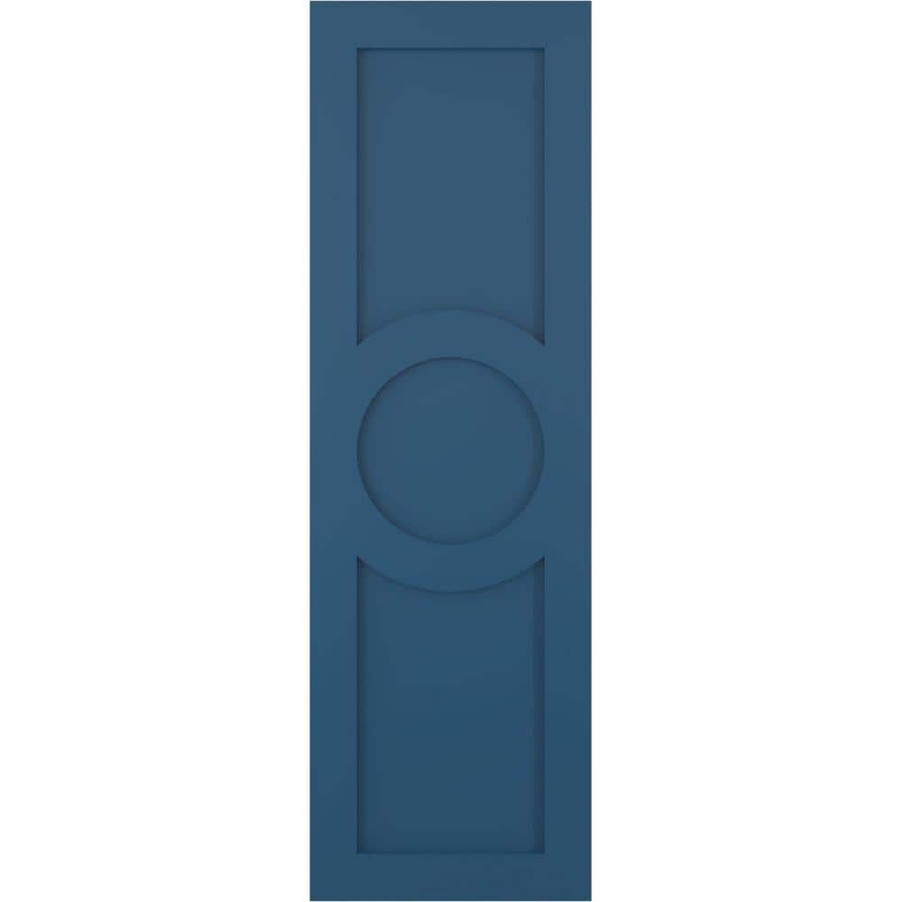 True Fit 12 in. x 63 in. PVC Center Circle Arts and Crafts Fixed Mount Flat Panel Shutters, Sojourn Blue (Per Pair) price history on PriceWatchPro