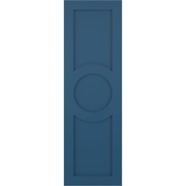 Ekena Millwork 12 in. x 70 in. True Fit Flat Panel PVC Center Circle Arts and Crafts Fixed Mount Shutters Pair in Sojourn Blue