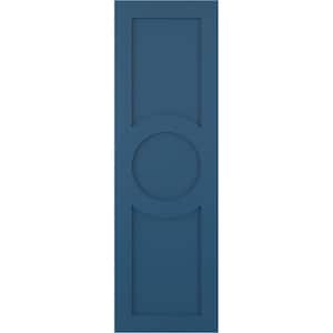 15 in. x 72 in. True Fit PVC Center Circle Arts & Crafts Fixed Mount Flat Panel Shutters Pair in Sojourn Blue