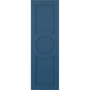 18 in. x 26 in. True Fit PVC Center Circle Arts and Crafts Fixed Mount Flat Panel Shutters Pair in Sojourn Blue