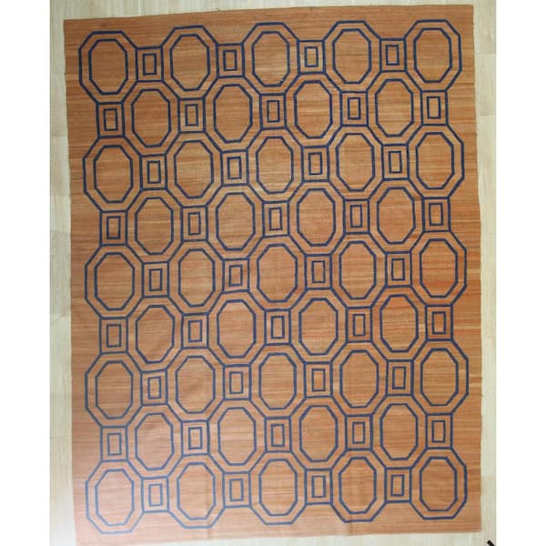EORC Brown 9 ft. x 11 ft. Handwoven Wool Modern Flat Weave Area Rug